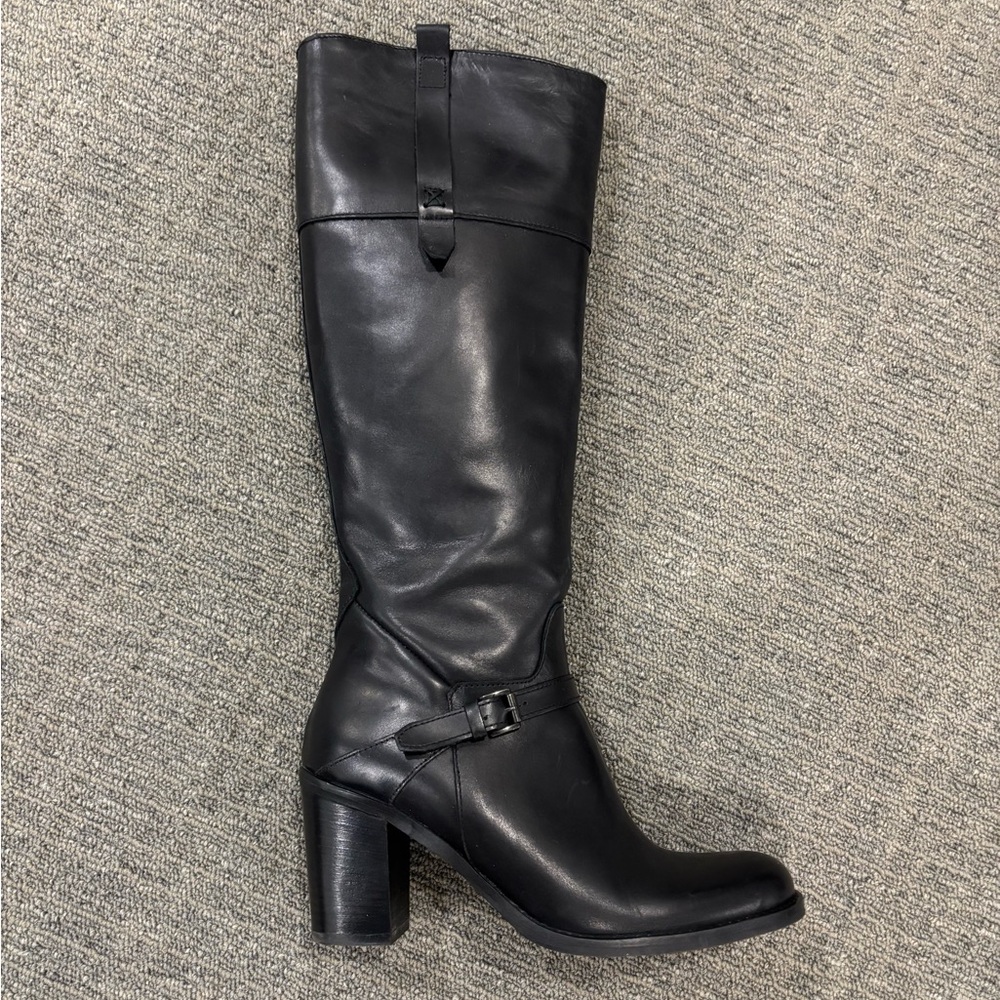 Charles David Black Leather Mid-Calf Heeled Boots